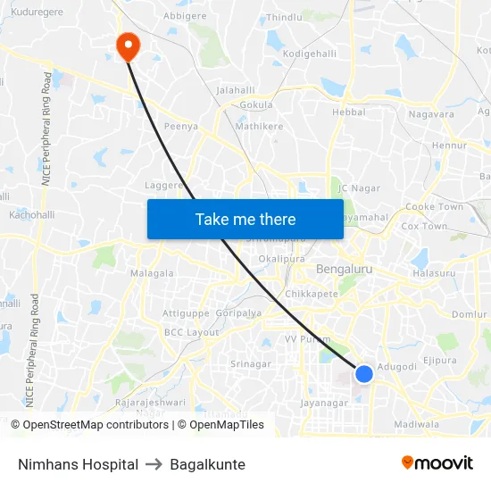 Nimhans Hospital to Bagalkunte map