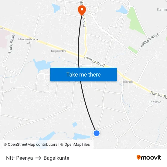 Nttf Peenya to Bagalkunte map