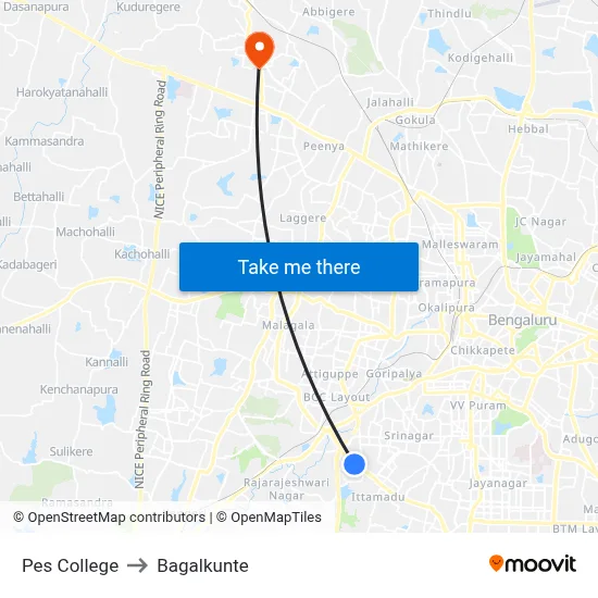Pes College to Bagalkunte map