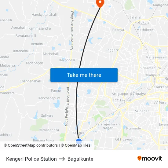 Kengeri Police Station to Bagalkunte map