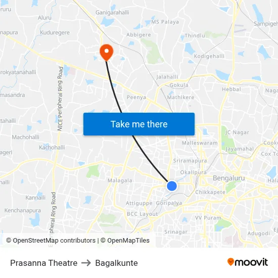 Prasanna Theatre to Bagalkunte map