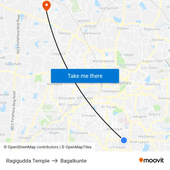 Ragigudda Temple to Bagalkunte map