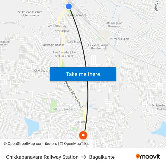 Chikkabanavara Railway Station to Bagalkunte map