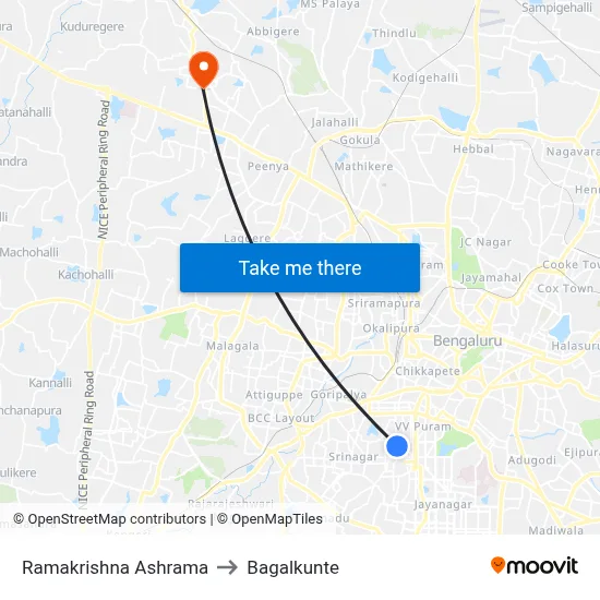 Ramakrishna Ashrama to Bagalkunte map