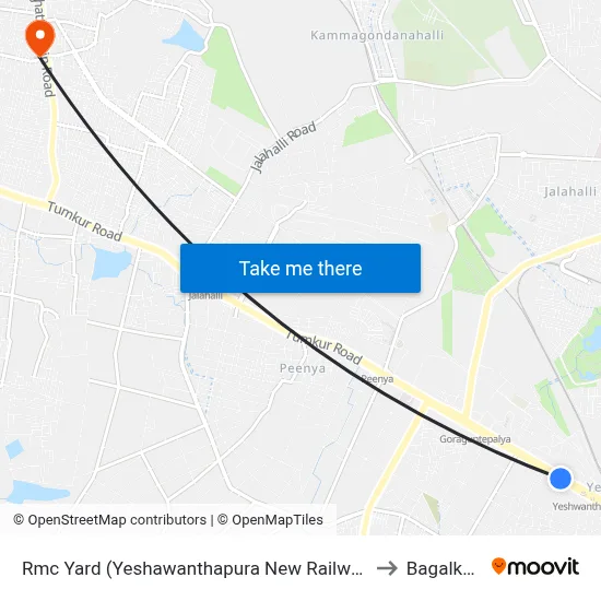 Rmc Yard (Yeshawanthapura New Railway Station) to Bagalkunte map