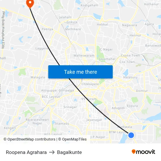 Roopena Agrahara to Bagalkunte map