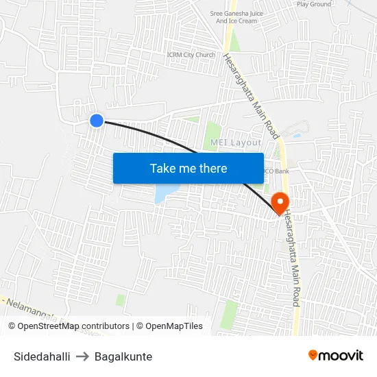 Sidedahalli to Bagalkunte map