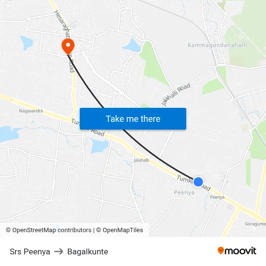 Srs Peenya to Bagalkunte map