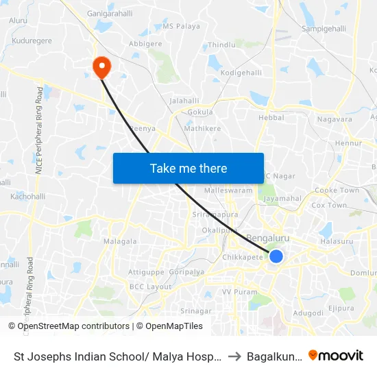 St Josephs Indian School/ Malya Hospital to Bagalkunte map