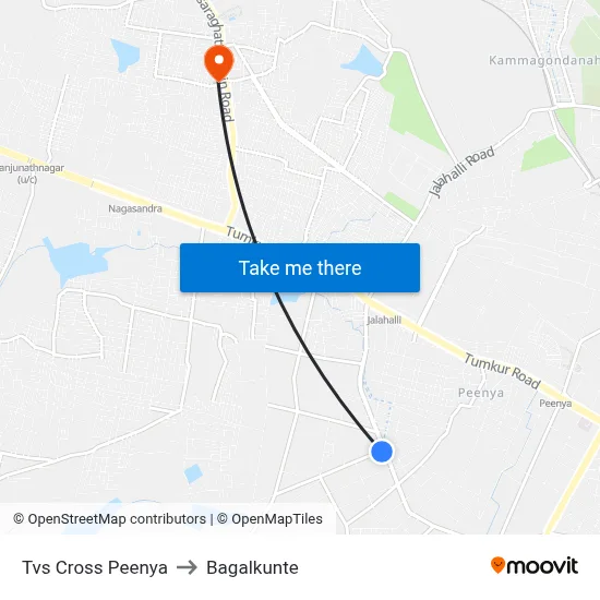 Tvs Cross Peenya to Bagalkunte map