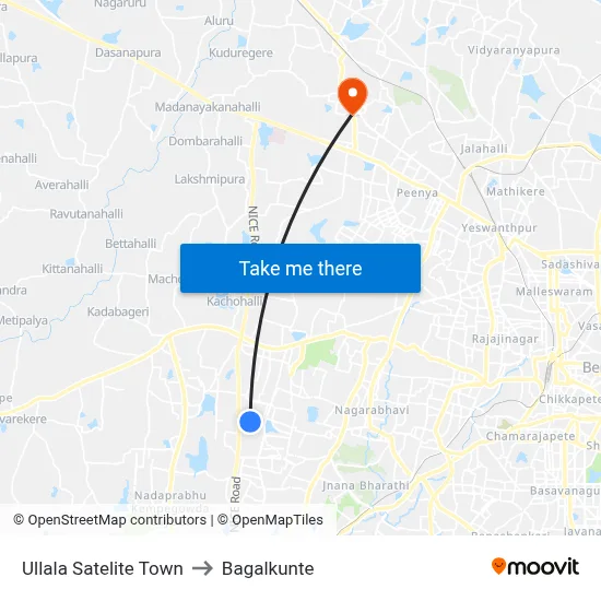 Ullala Satelite Town to Bagalkunte map
