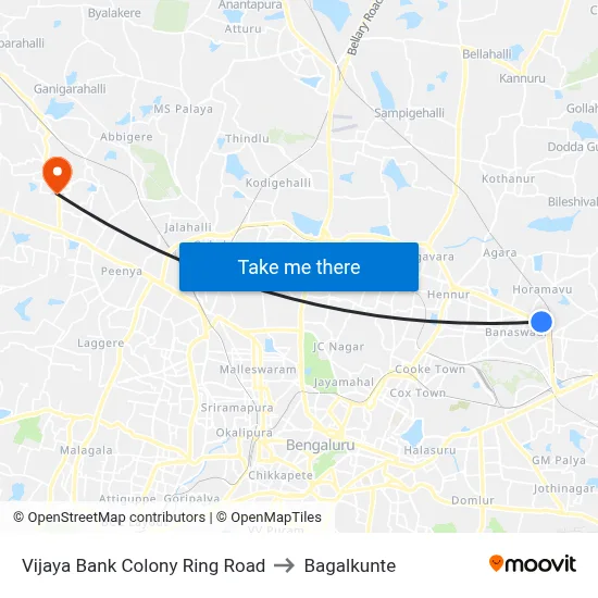 Vijaya Bank Colony Ring Road to Bagalkunte map