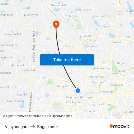 Vijayanagara to Bagalkunte map