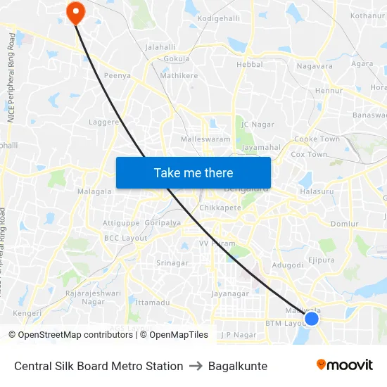 Central Silk Board Metro Station to Bagalkunte map