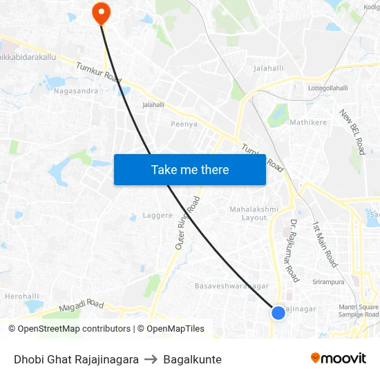 Dhobi Ghat Rajajinagara to Bagalkunte map