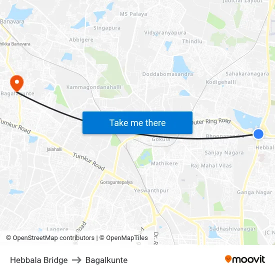 Hebbala Bridge to Bagalkunte map