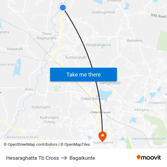Hesaraghatta Tb Cross to Bagalkunte map