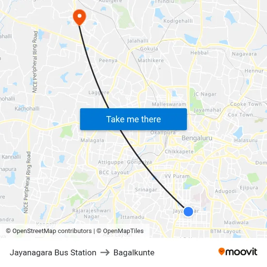 Jayanagara Bus Station to Bagalkunte map