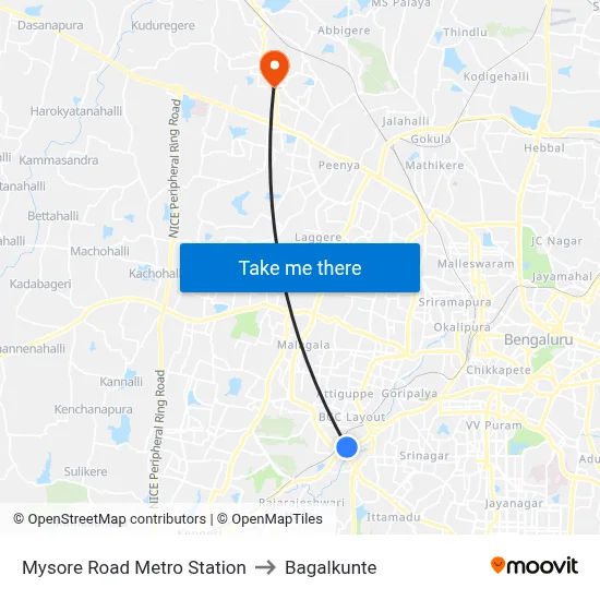 Mysore Road Metro Station to Bagalkunte map