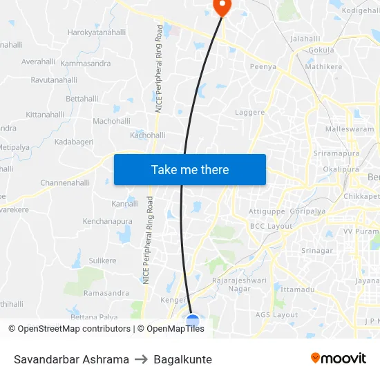 Savandarbar Ashrama to Bagalkunte map