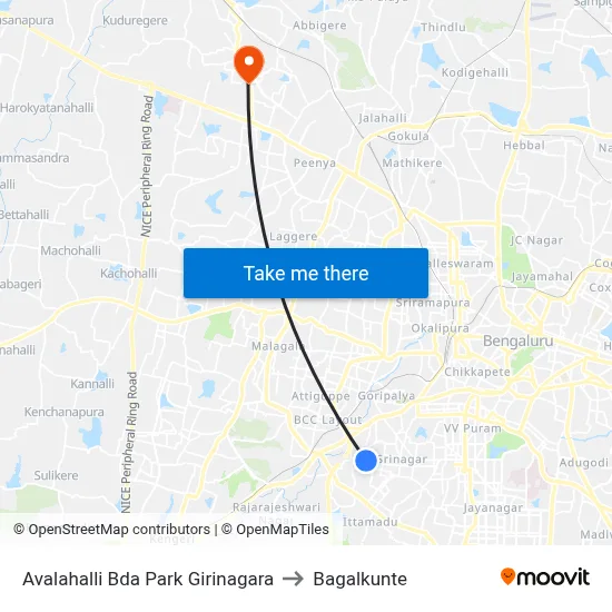 Avalahalli Bda Park Girinagara to Bagalkunte map