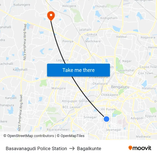 Basavanagudi Police Station to Bagalkunte map