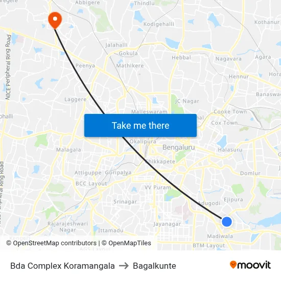 Bda Complex Koramangala to Bagalkunte map