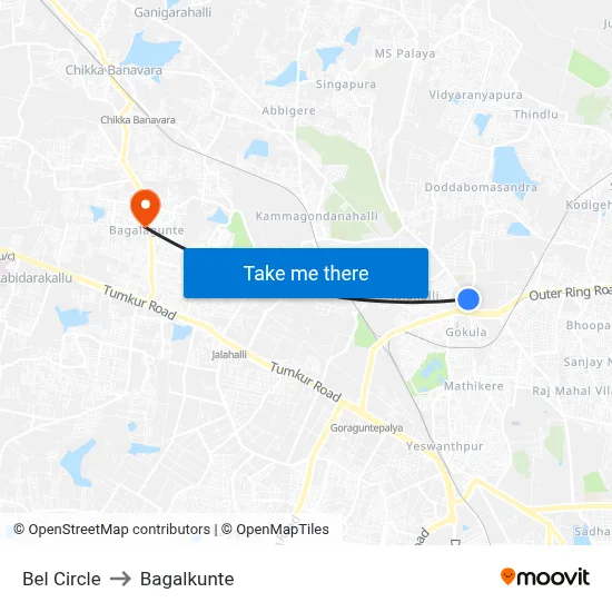 Bel Circle to Bagalkunte map