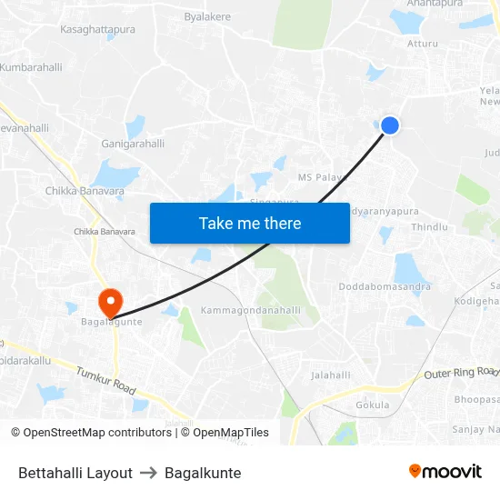 Bettahalli Layout to Bagalkunte map