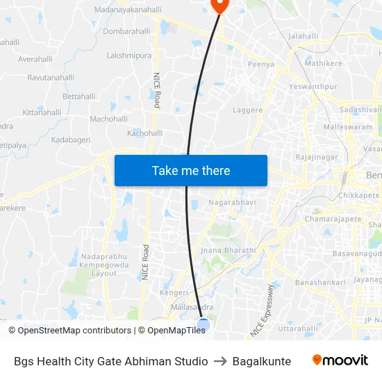 Bgs Health City Gate Abhiman Studio to Bagalkunte map