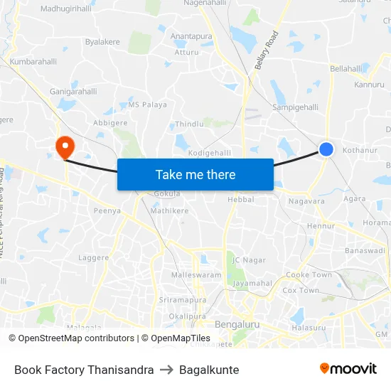 Book Factory Thanisandra to Bagalkunte map