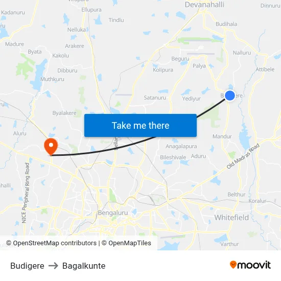 Budigere to Bagalkunte map