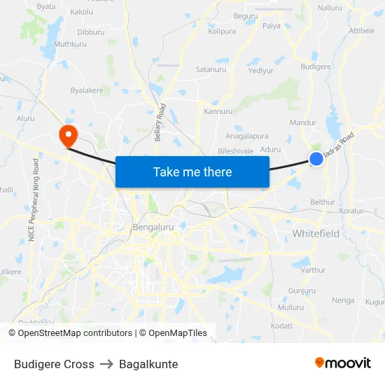 Budigere Cross to Bagalkunte map