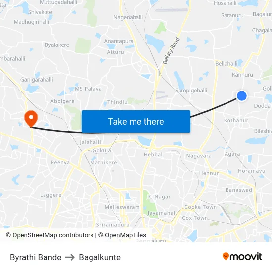 Byrathi Bande to Bagalkunte map