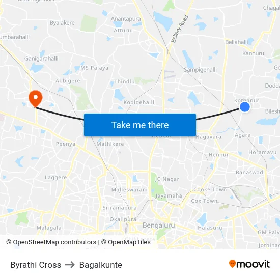 Byrathi Cross to Bagalkunte map