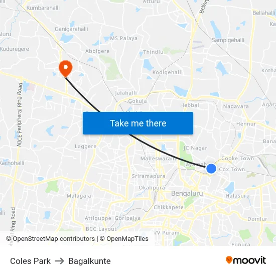 Coles Park to Bagalkunte map
