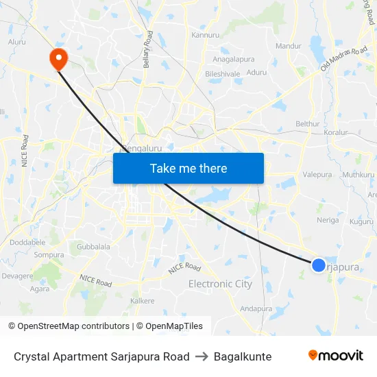 Crystal Apartment Sarjapura Road to Bagalkunte map