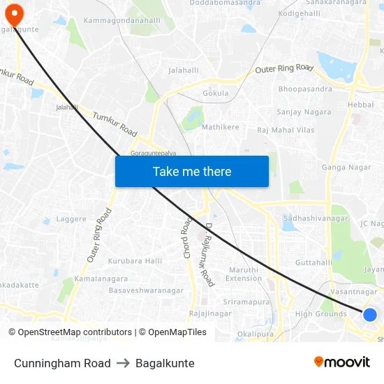 Cunningham Road to Bagalkunte map