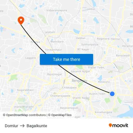 Domlur to Bagalkunte map