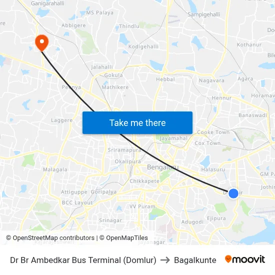 Dr Br Ambedkar Bus Terminal (Domlur) to Bagalkunte map