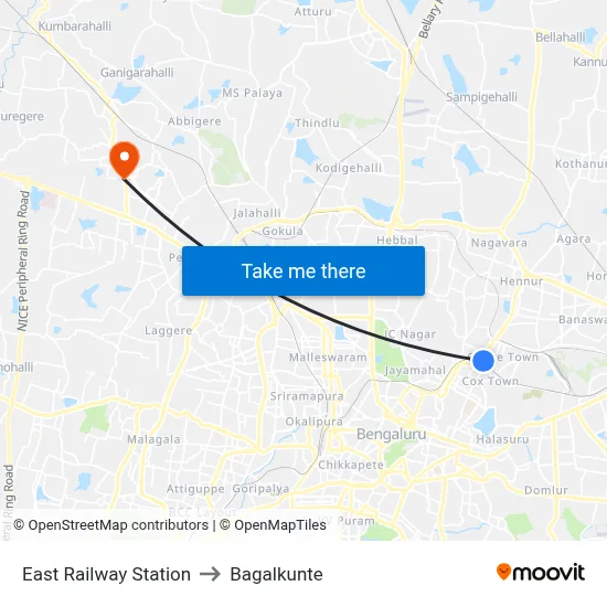 East Railway Station to Bagalkunte map
