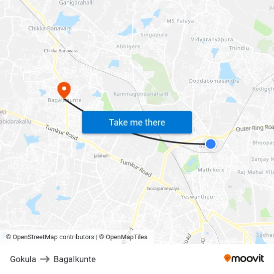 Gokula to Bagalkunte map