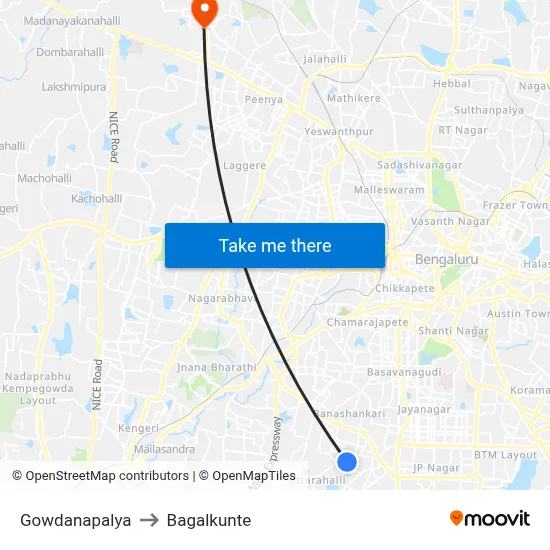 Gowdanapalya to Bagalkunte map