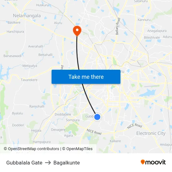 Gubbalala Gate to Bagalkunte map