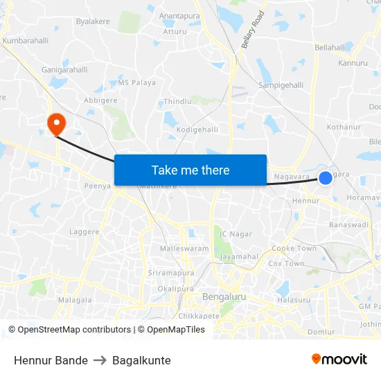 Hennur Bande to Bagalkunte map
