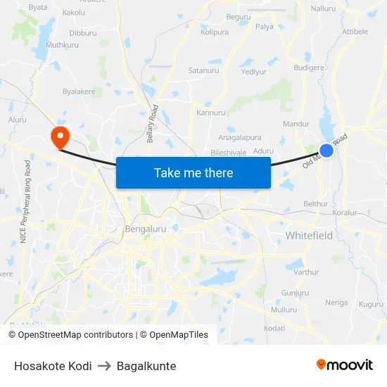 Hosakote Kodi to Bagalkunte map