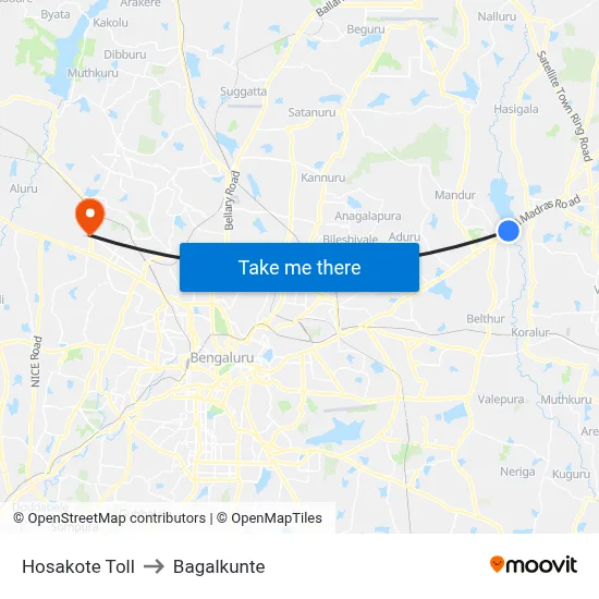 Hosakote Toll to Bagalkunte map