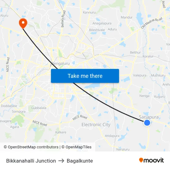 Bikkanahalli Junction to Bagalkunte map