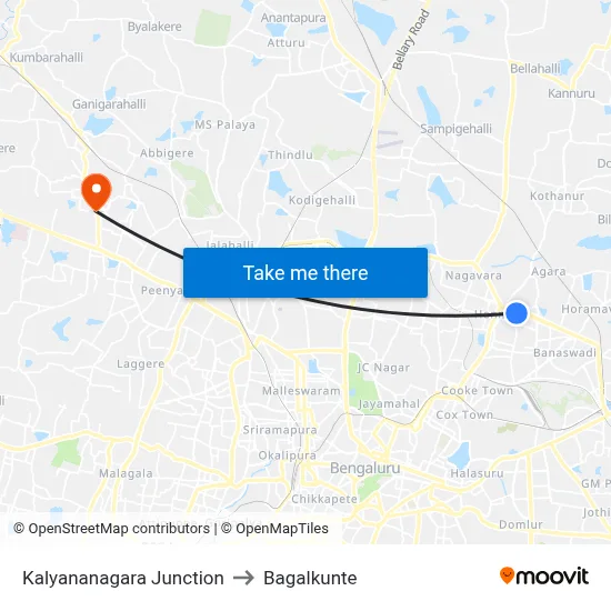 Kalyananagara Junction to Bagalkunte map