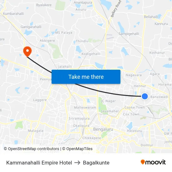 Kammanahalli Empire Hotel to Bagalkunte map